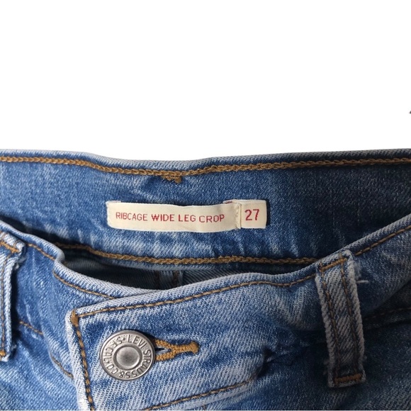 LEVI'S Ribcage Wide Leg Crop Medium Wash Jeans Size 27 - Picture 7 of 8